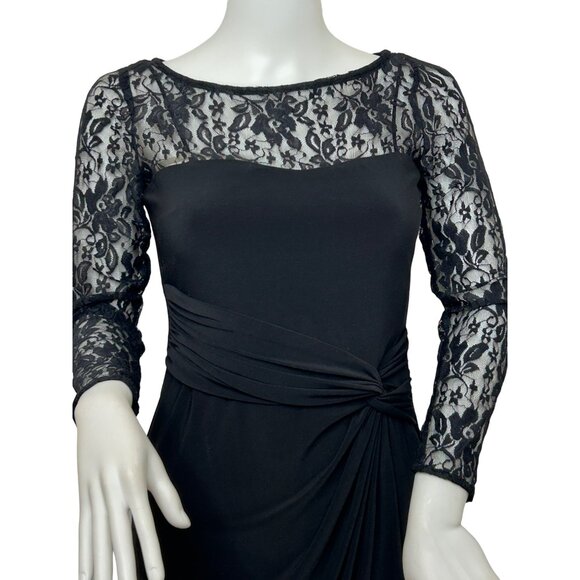 Chaps Black Lace- Trimmed Mini Dress S Petite Sheath Long Sleeve Cocktail Party - Picture 2 of 13